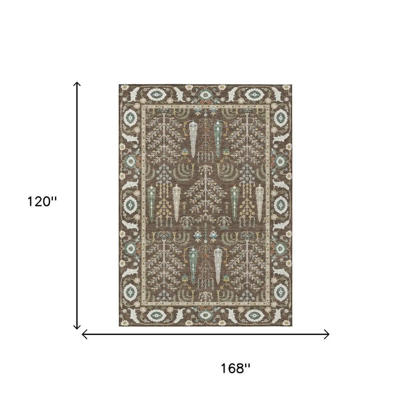 10' X 14' Coffee And Brown Oriental Washable Indoor Outdoor Area Rug Homeroots Outdoor