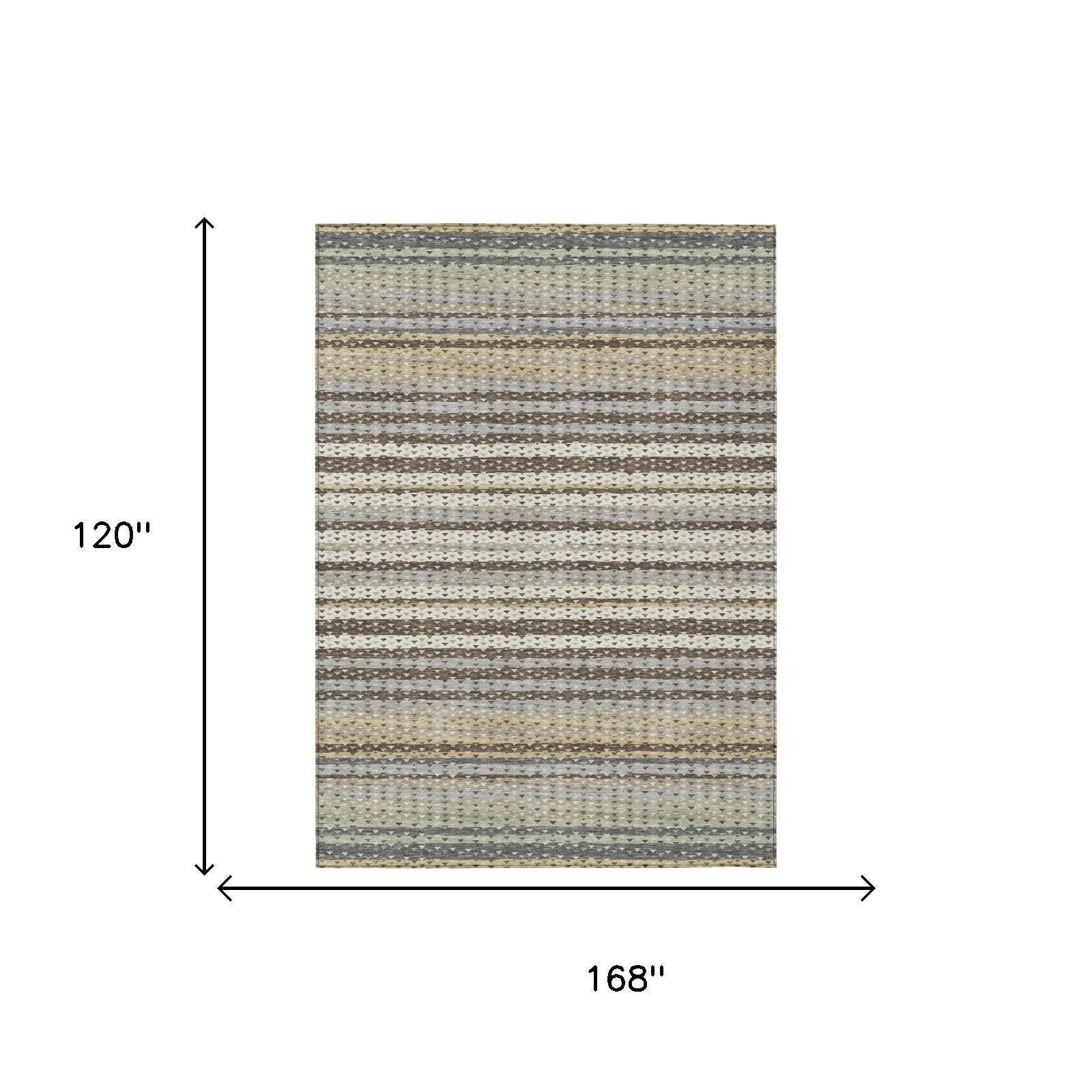 10' X 14' Coffee And Brown Striped Washable Indoor Outdoor Area Rug Homeroots Outdoor