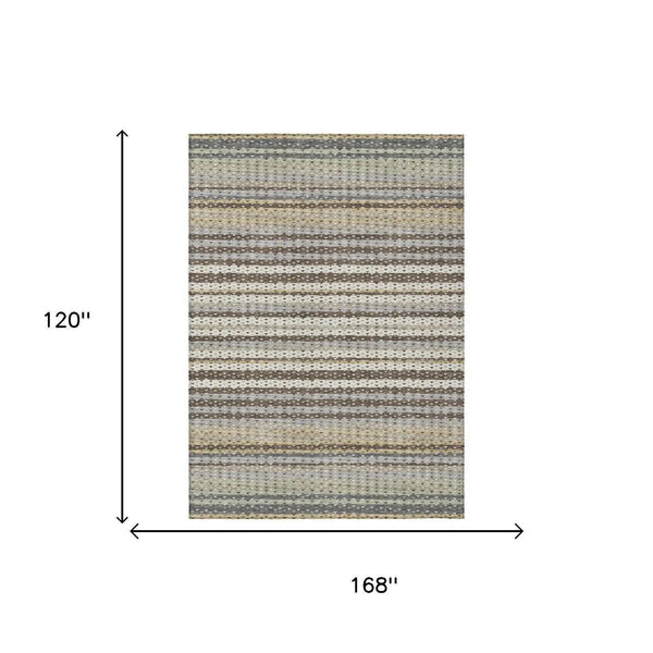 10' X 14' Coffee And Brown Striped Washable Indoor Outdoor Area Rug Homeroots Outdoor