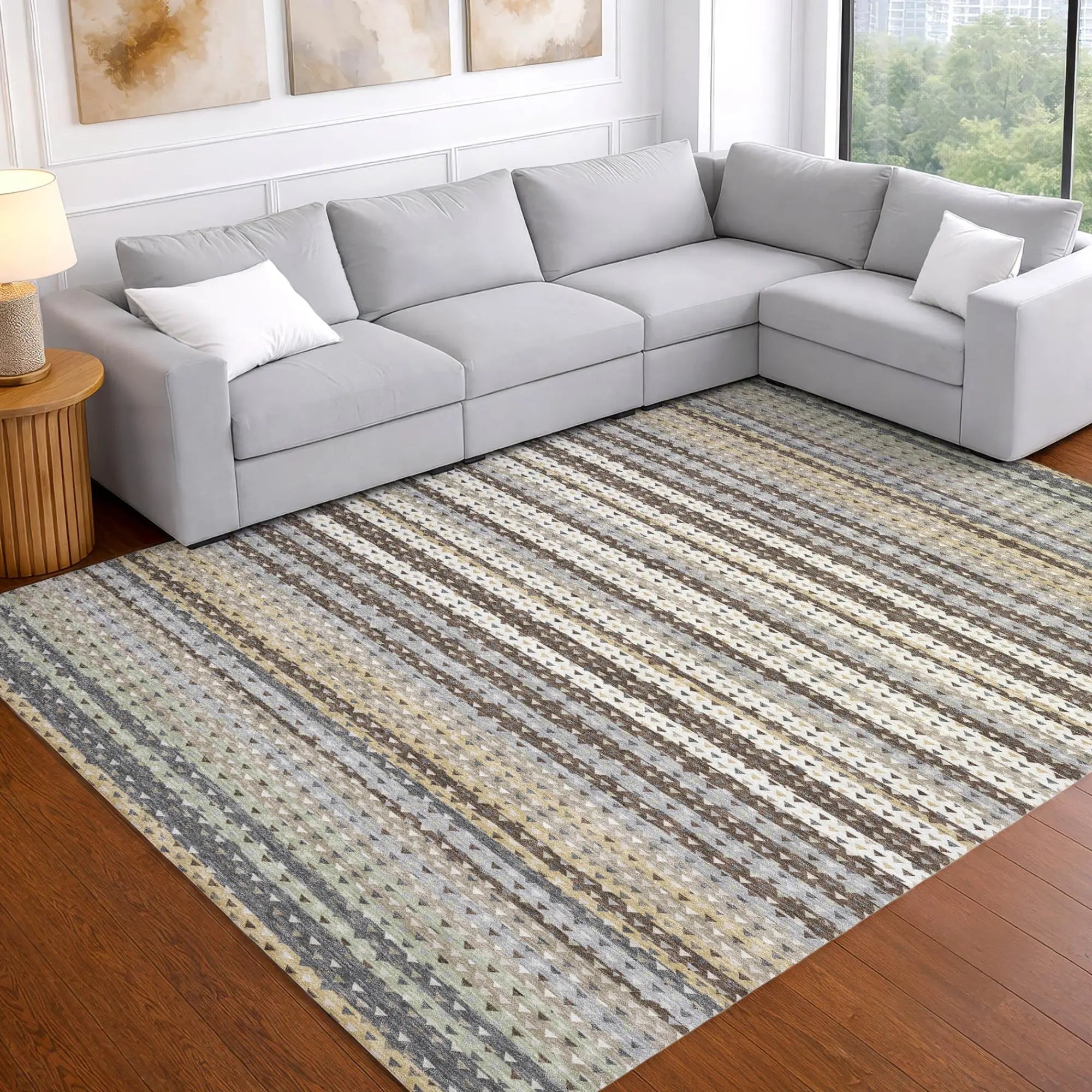 10' X 14' Coffee And Brown Striped Washable Indoor Outdoor Area Rug Homeroots Outdoor