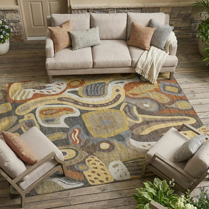 10' X 14' Coffee And Chocolate Abstract Washable Indoor Outdoor Area Rug Homeroots Outdoor