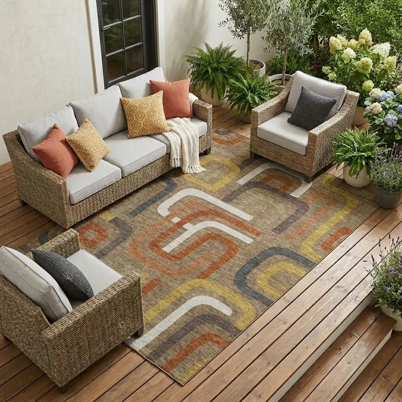 10' X 14' Coffee And Chocolate Geometric Washable Indoor Outdoor Area Rug Homeroots Outdoor