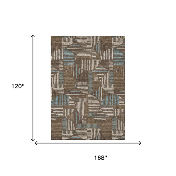 10' X 14' Coffee And Graphite Geometric Washable Indoor Outdoor Area Rug Homeroots Outdoor