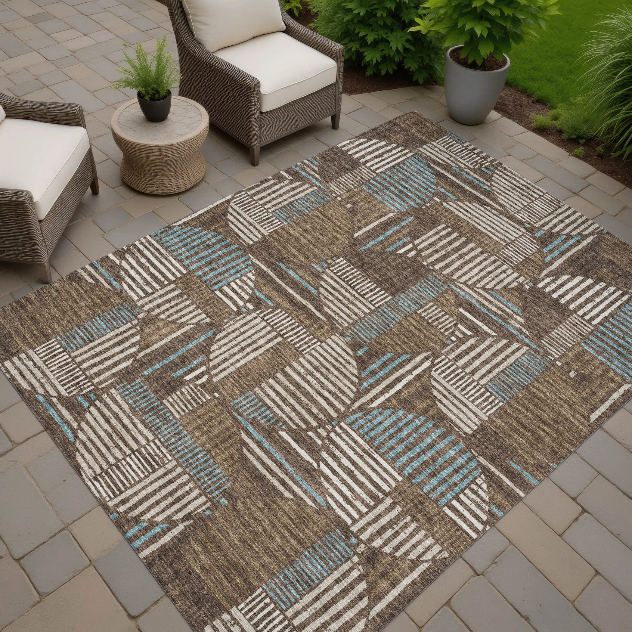 10' X 14' Coffee And Graphite Geometric Washable Indoor Outdoor Area Rug Homeroots Outdoor