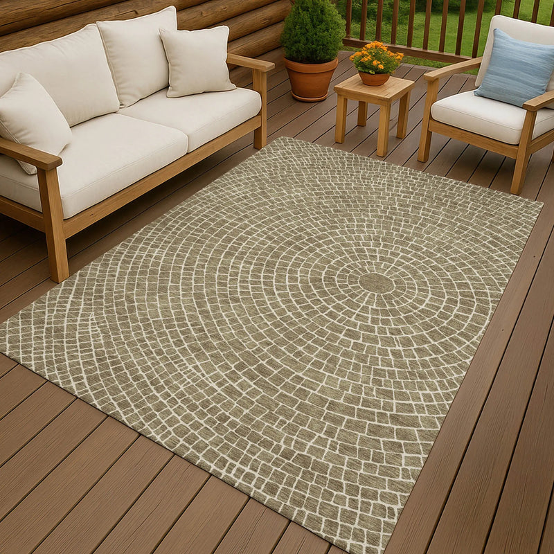 10' X 14' Coffee And Ivory Geometric Washable Indoor Outdoor Area Rug Homeroots Outdoor