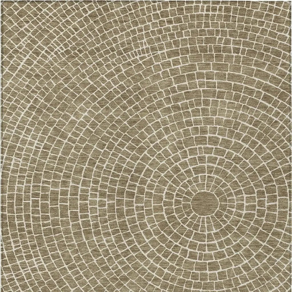 10' X 14' Coffee And Ivory Geometric Washable Indoor Outdoor Area Rug Homeroots Outdoor