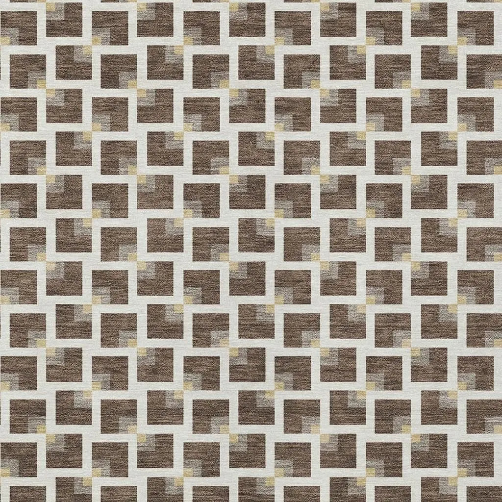 10' X 14' Coffee And Ivory Geometric Washable Indoor Outdoor Area Rug Homeroots Outdoor