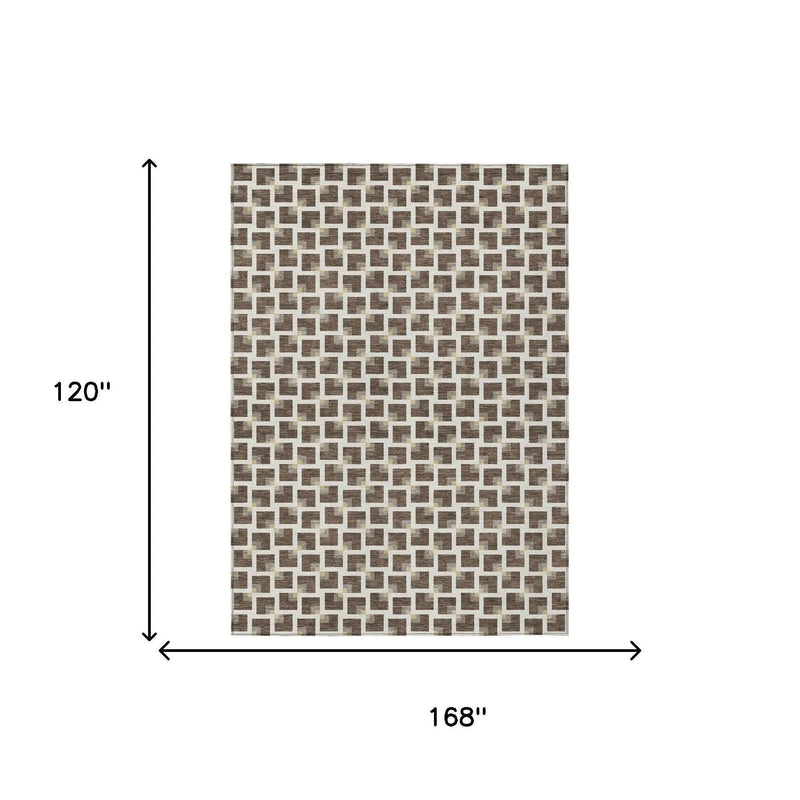 10' X 14' Coffee And Ivory Geometric Washable Indoor Outdoor Area Rug Homeroots Outdoor