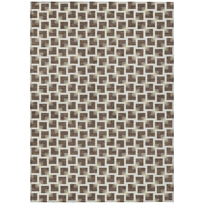 10' X 14' Coffee And Ivory Geometric Washable Indoor Outdoor Area Rug Homeroots Outdoor