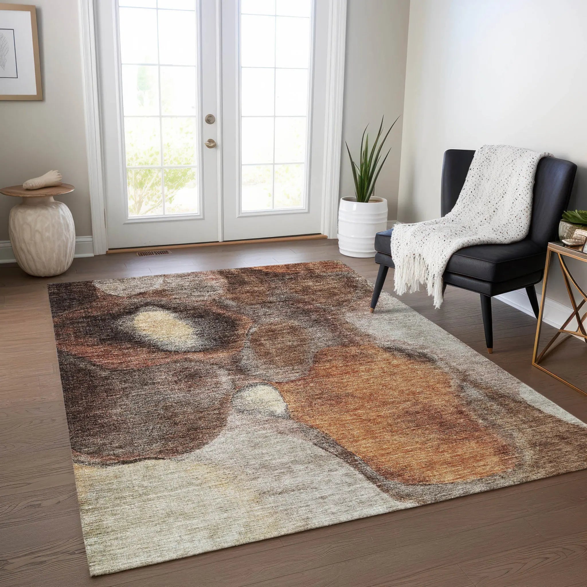 10' X 14' Coffee Copper And Beige Abstract Washable Indoor Outdoor Area Rug Homeroots Outdoor