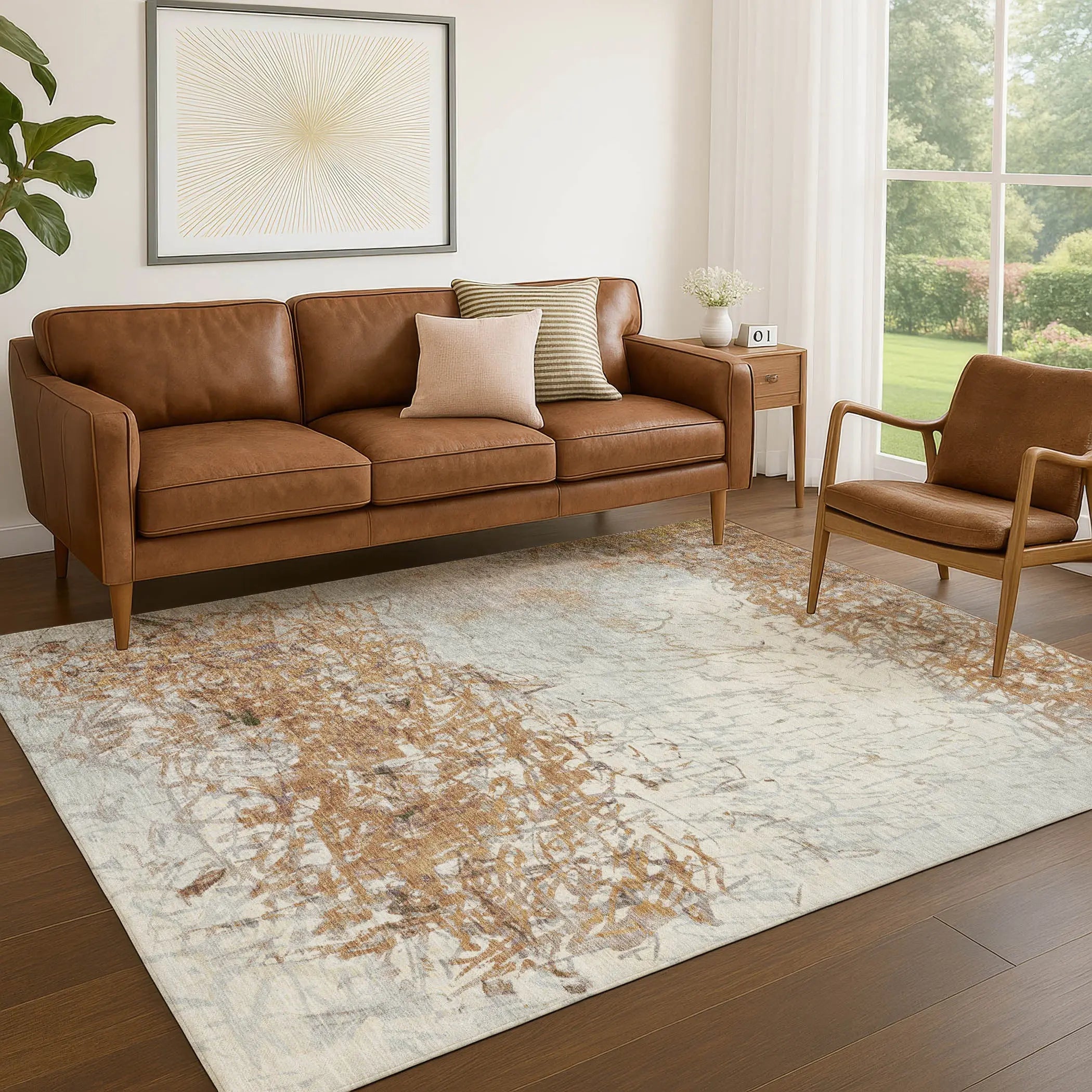 10' X 14' Copper And Beige Abstract Washable Indoor Outdoor Area Rug Homeroots Outdoor