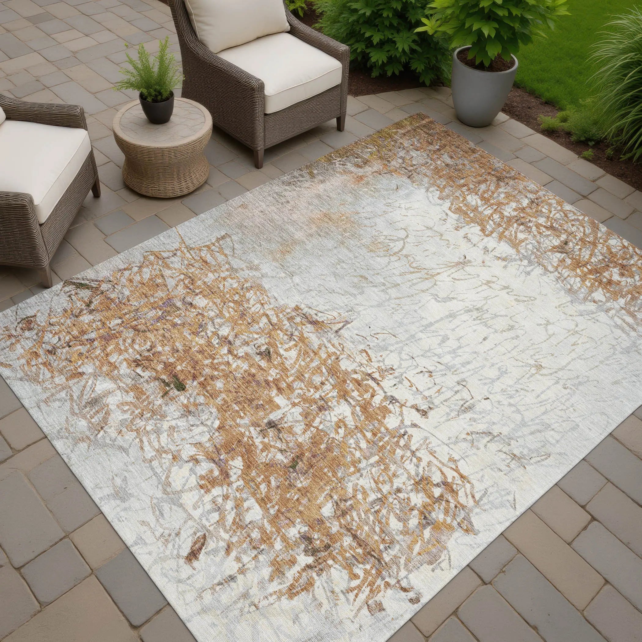 10' X 14' Copper And Beige Abstract Washable Indoor Outdoor Area Rug Homeroots Outdoor