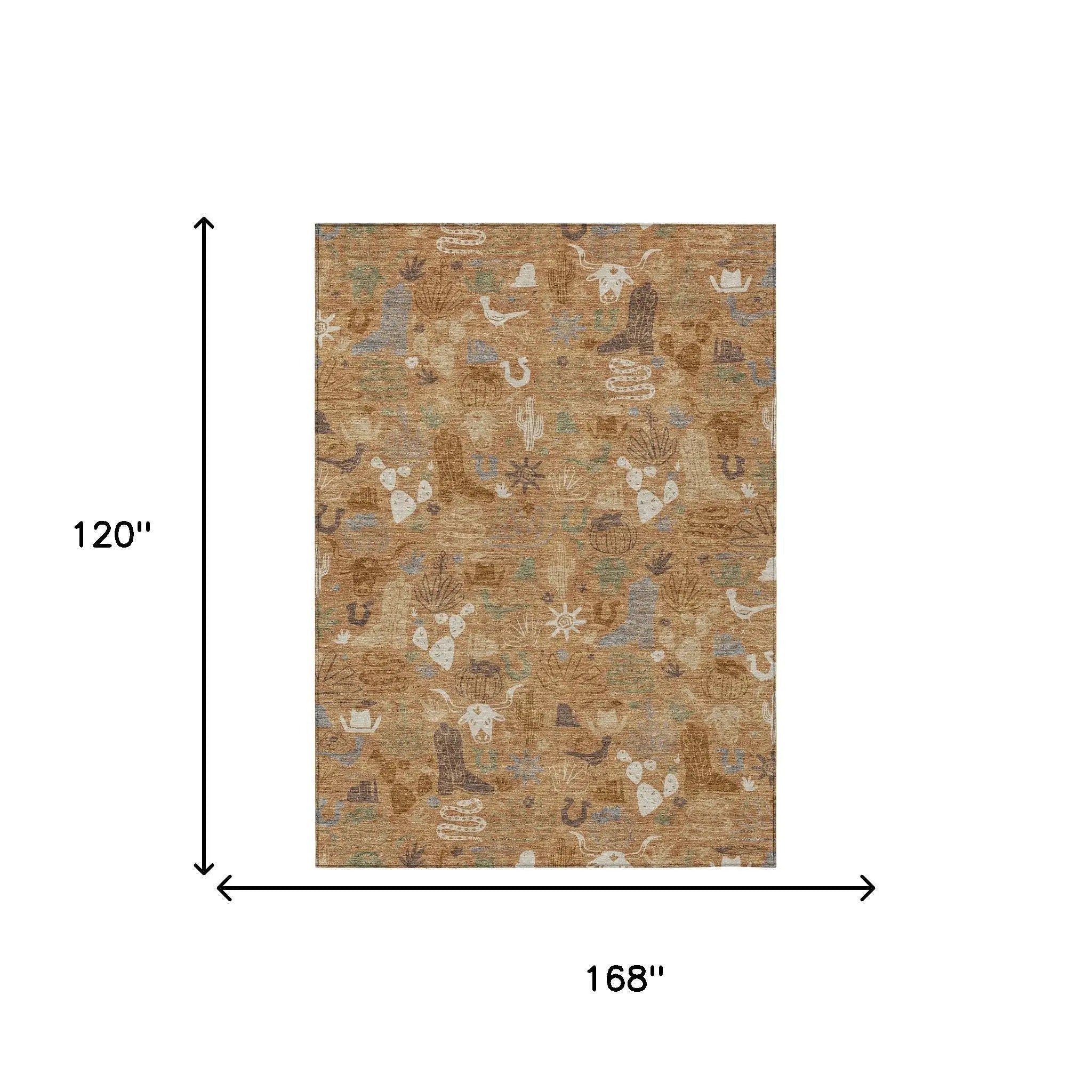 10' X 14' Copper And Beige Cactus Washable Indoor Outdoor Area Rug Homeroots Outdoor