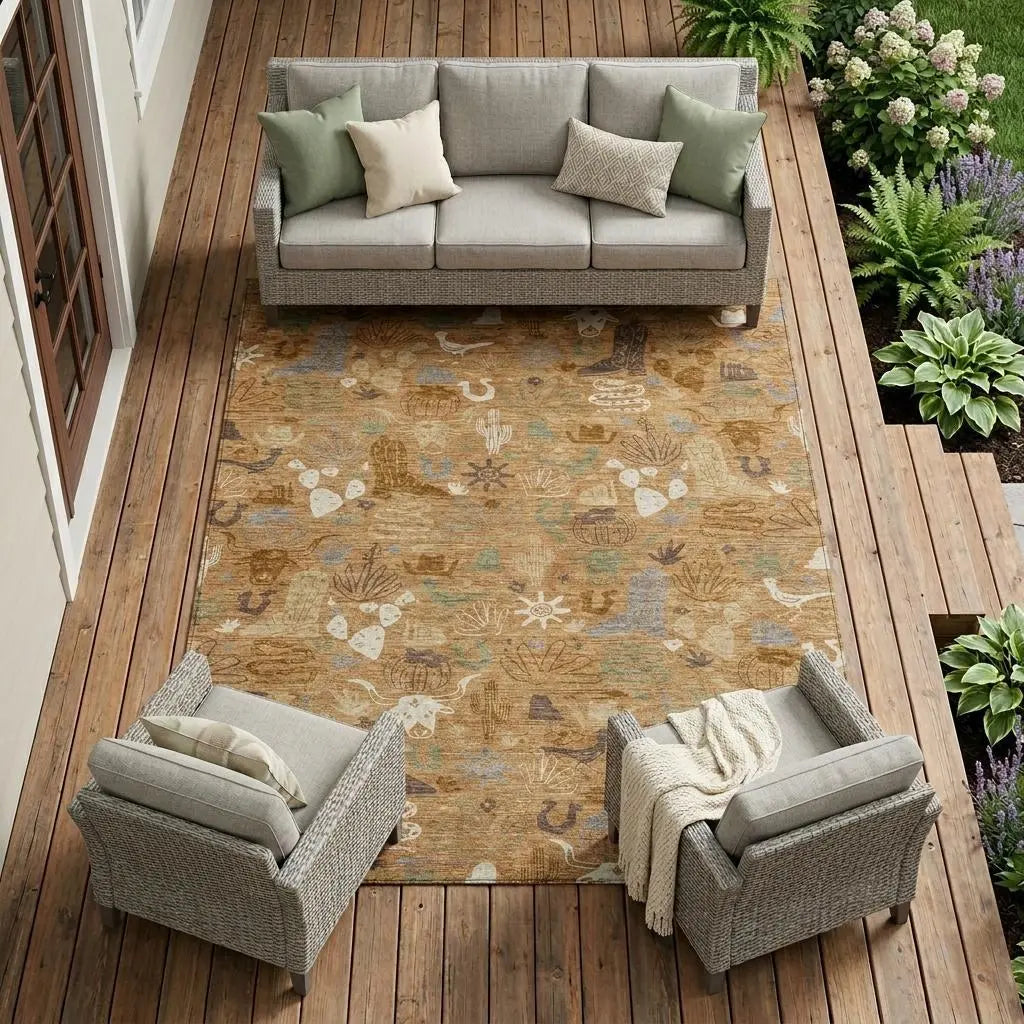 10' X 14' Copper And Beige Cactus Washable Indoor Outdoor Area Rug Homeroots Outdoor