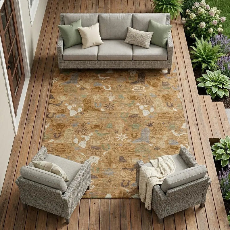 10' X 14' Copper And Beige Cactus Washable Indoor Outdoor Area Rug Homeroots Outdoor