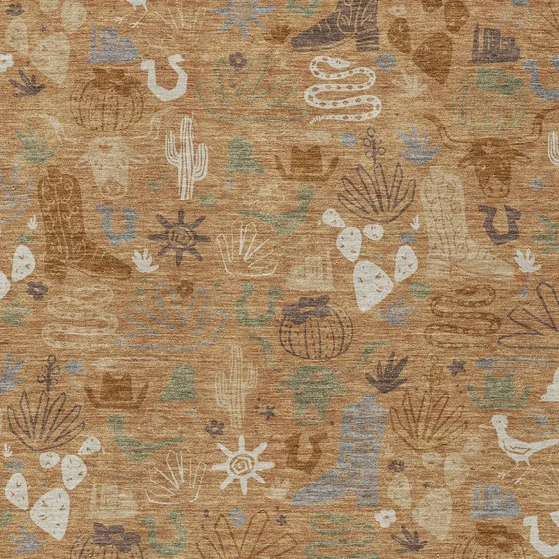 10' X 14' Copper And Beige Cactus Washable Indoor Outdoor Area Rug Homeroots Outdoor