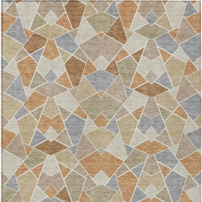 10' X 14' Copper And Beige Geometric Washable Indoor Outdoor Area Rug Homeroots Outdoor