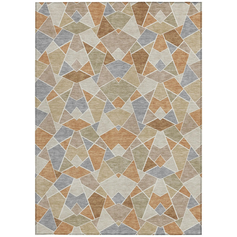 10' X 14' Copper And Beige Geometric Washable Indoor Outdoor Area Rug Homeroots Outdoor