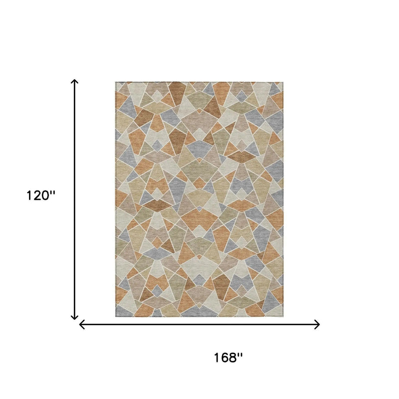 10' X 14' Copper And Beige Geometric Washable Indoor Outdoor Area Rug Homeroots Outdoor