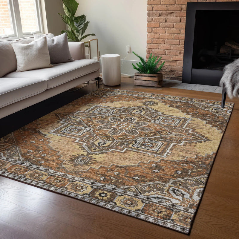 10' X 14' Copper And Beige Oriental Washable Indoor Outdoor Area Rug Homeroots Outdoor