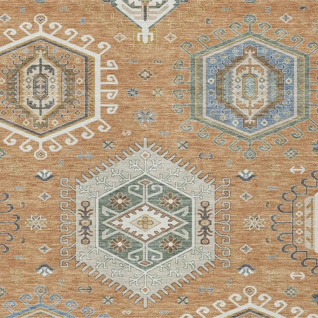 10' X 14' Copper And Beige Tribal Washable Indoor Outdoor Area Rug Homeroots Outdoor
