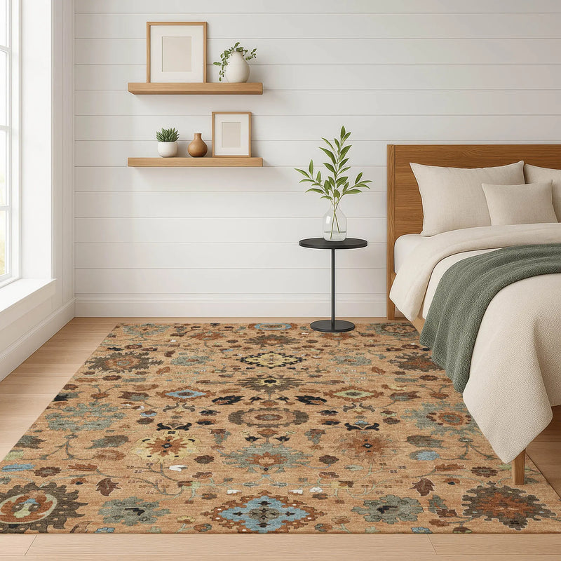 10' X 14' Copper And Brown Floral Medallion Washable Indoor Outdoor Area Rug Homeroots Outdoor