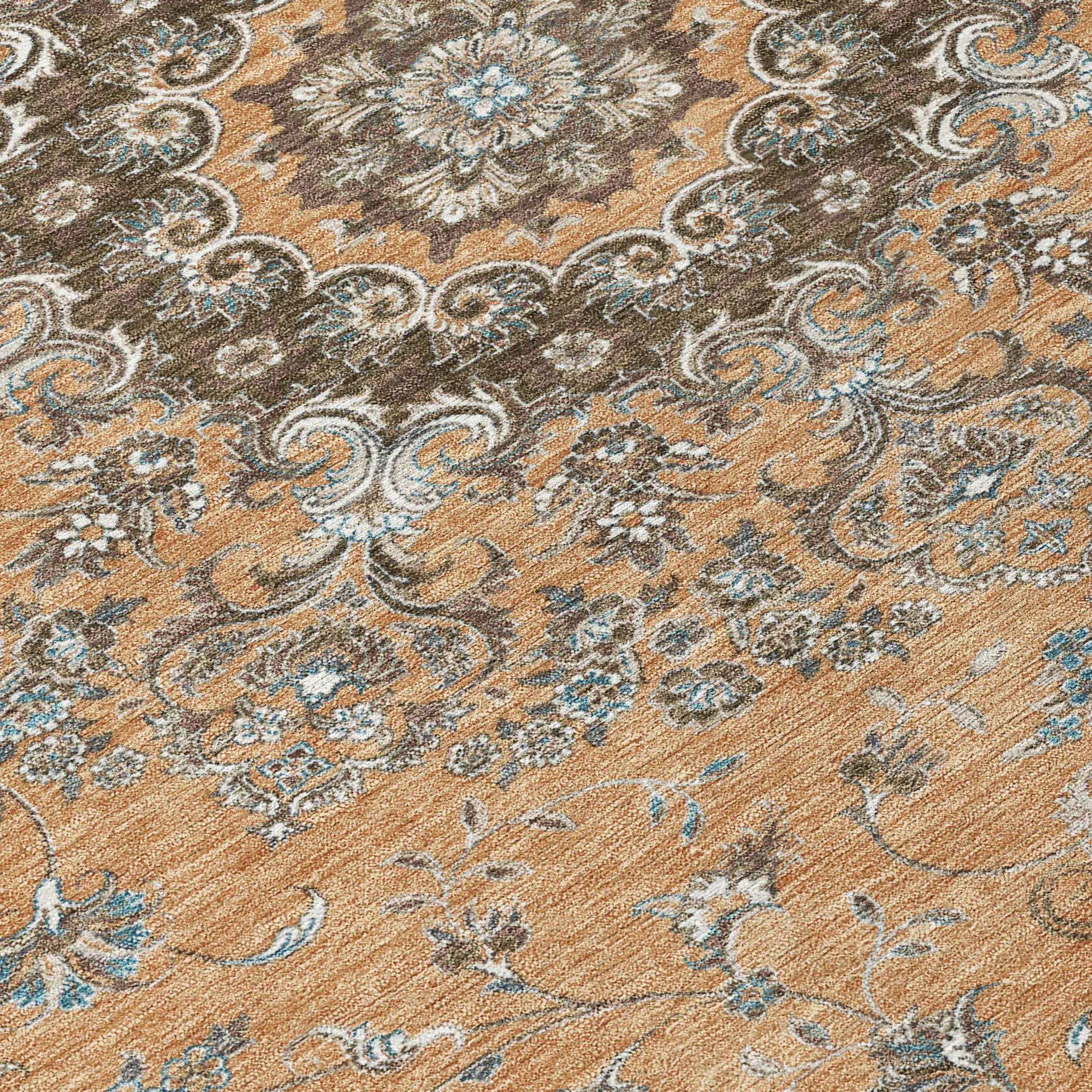 10' X 14' Copper And Chocolate Floral Medallion Washable Indoor Outdoor Area Rug Homeroots Outdoor