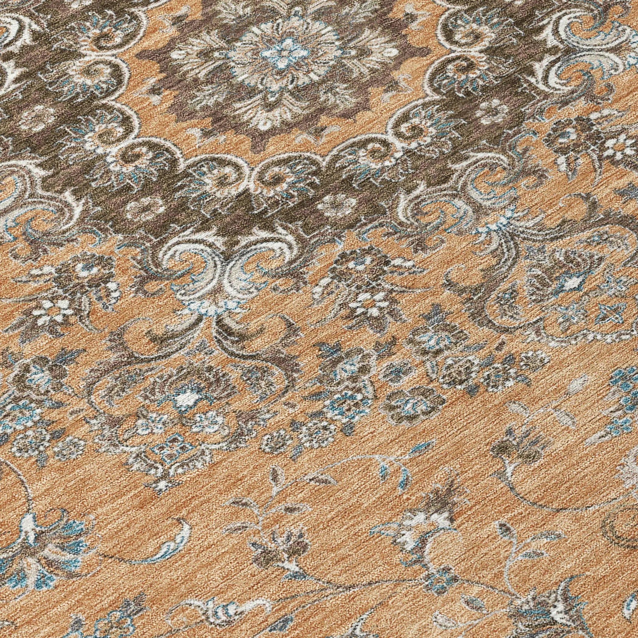10' X 14' Copper And Chocolate Floral Medallion Washable Indoor Outdoor Area Rug Homeroots Outdoor