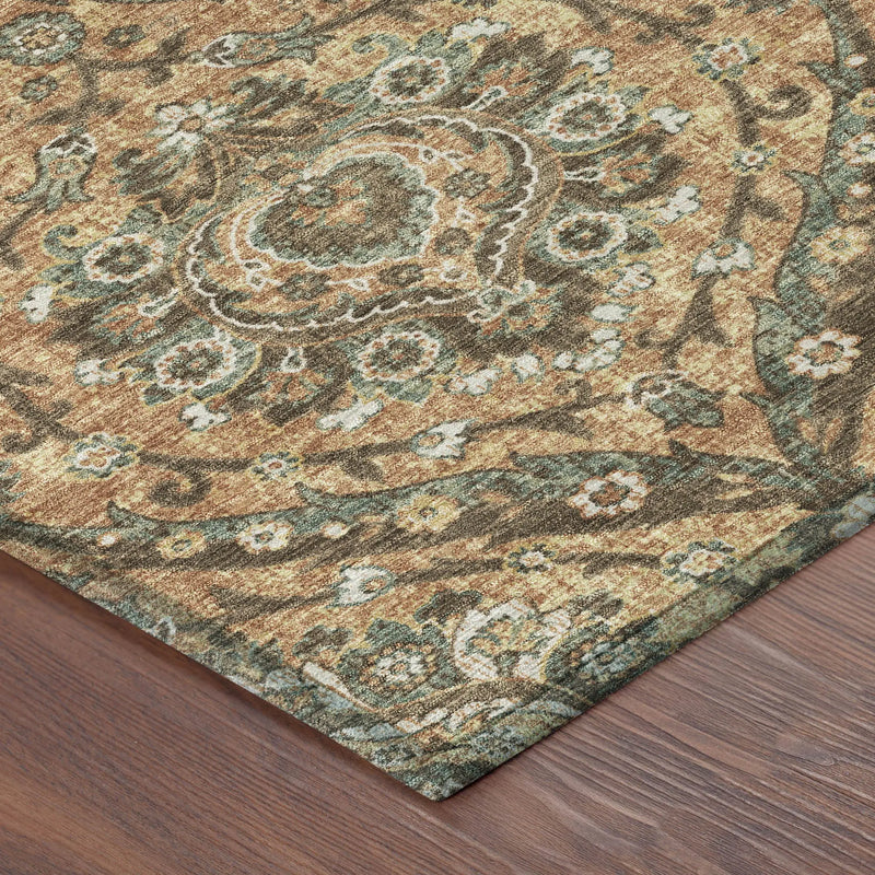 10' X 14' Copper And Gold Floral Washable Indoor Outdoor Area Rug Homeroots Outdoor