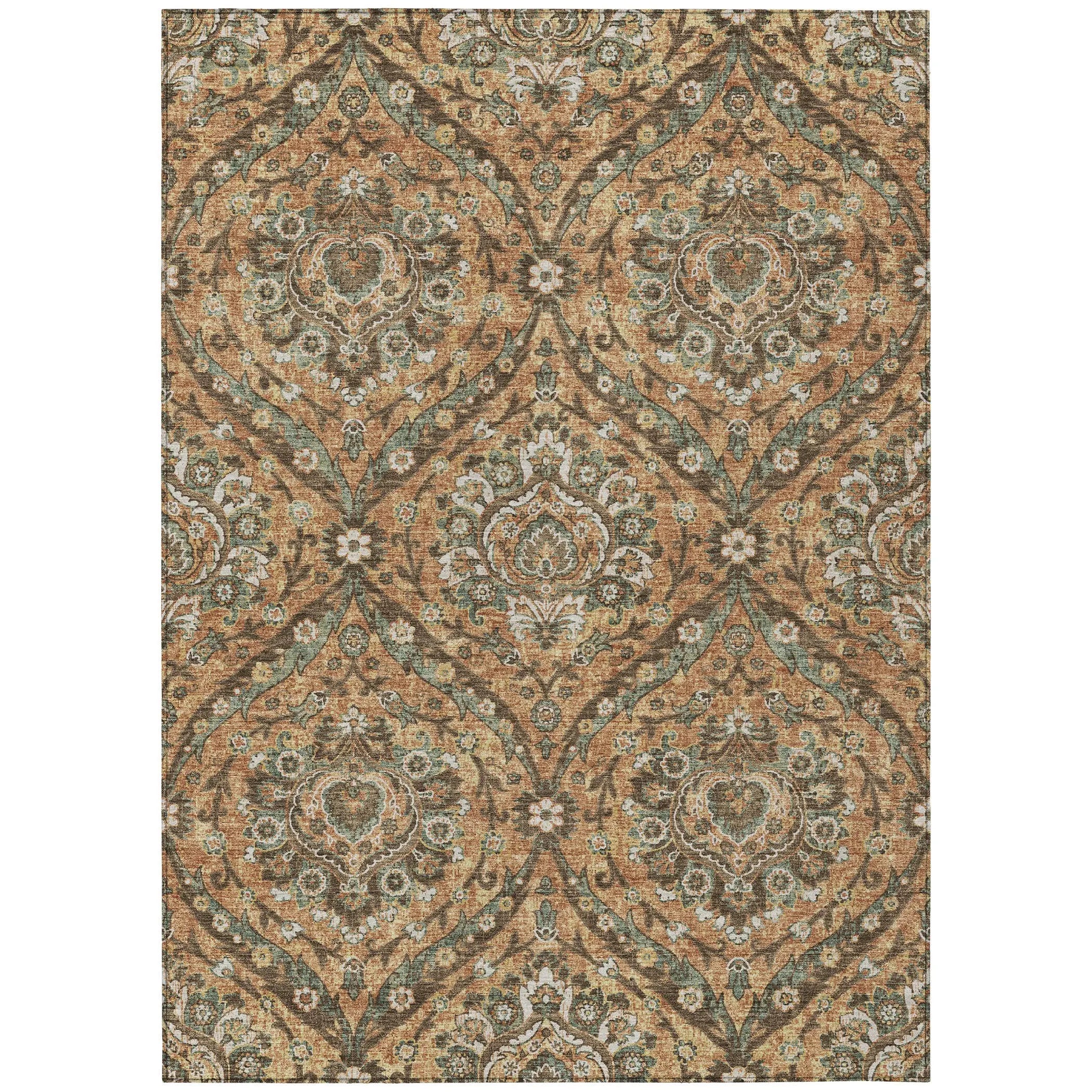 10' X 14' Copper And Gold Floral Washable Indoor Outdoor Area Rug Homeroots Outdoor