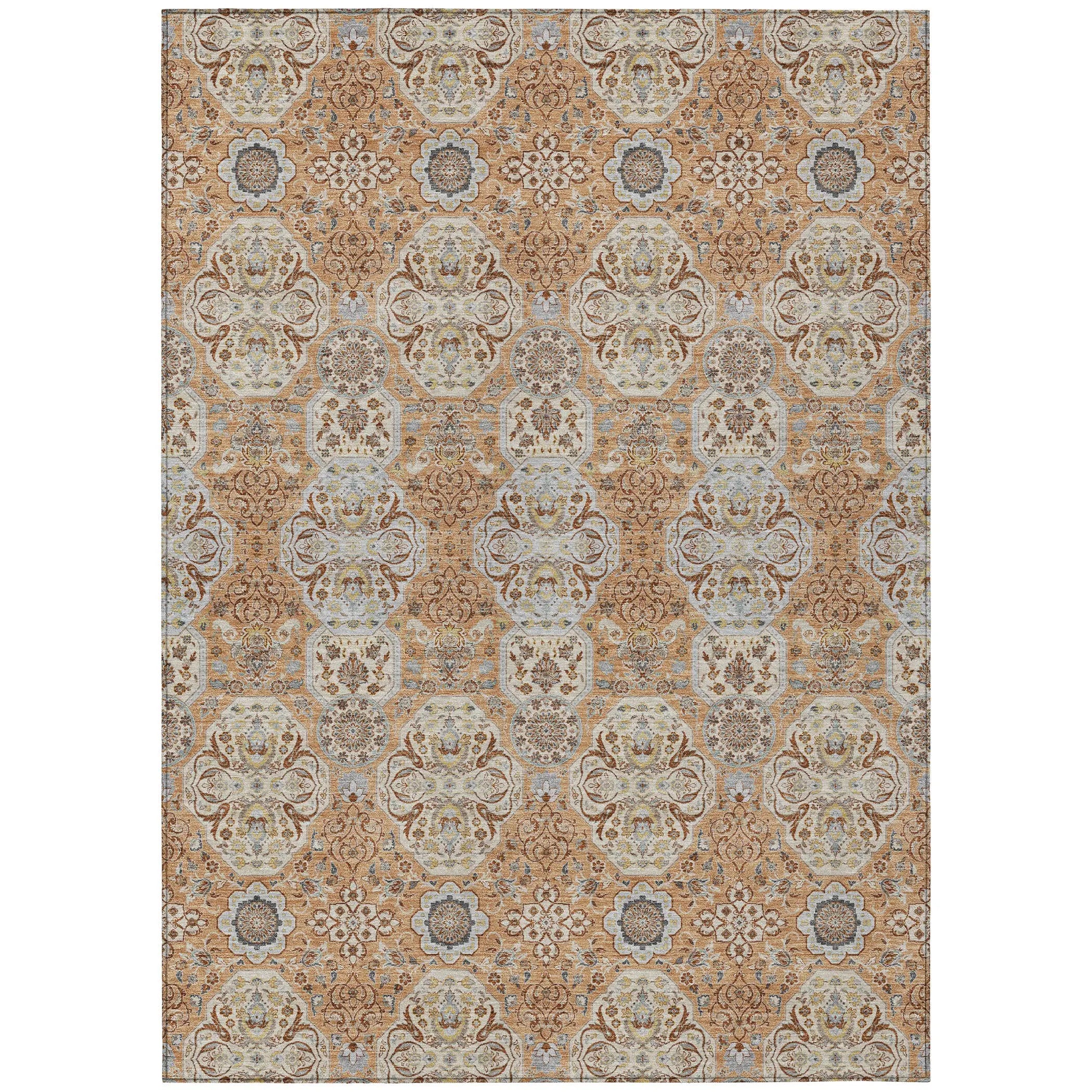10' X 14' Copper And Gold Floral Washable Indoor Outdoor Area Rug Homeroots Outdoor
