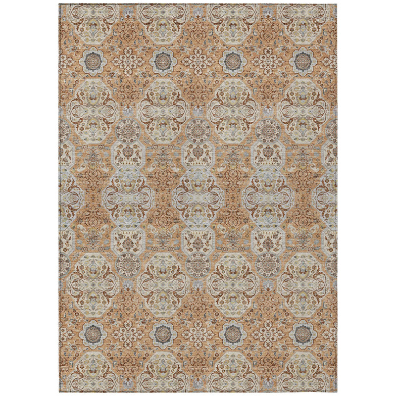 10' X 14' Copper And Gold Floral Washable Indoor Outdoor Area Rug Homeroots Outdoor