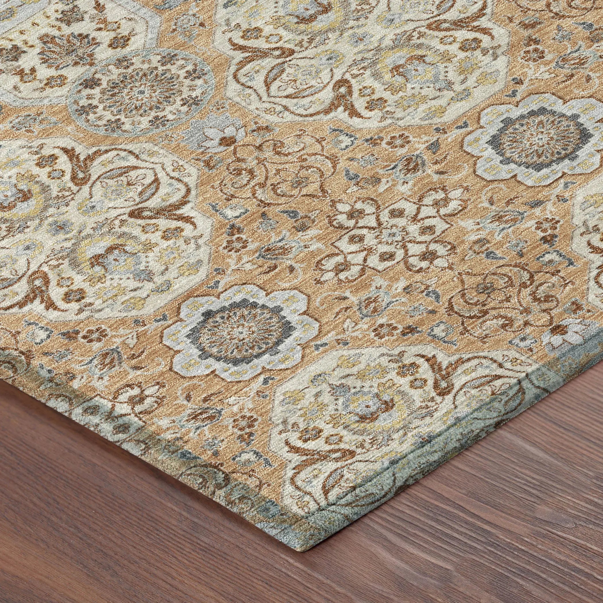 10' X 14' Copper And Gold Floral Washable Indoor Outdoor Area Rug Homeroots Outdoor