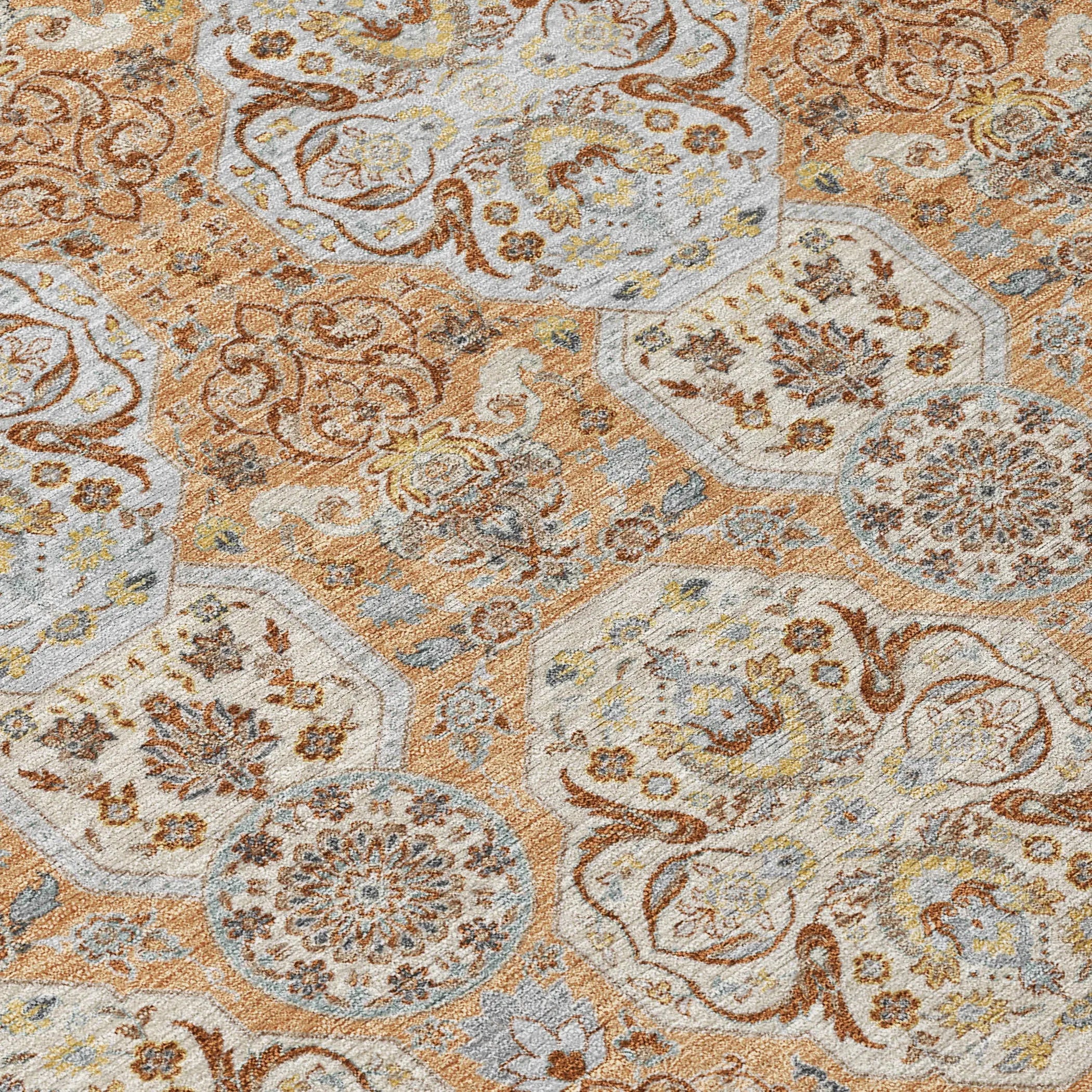 10' X 14' Copper And Gold Floral Washable Indoor Outdoor Area Rug Homeroots Outdoor