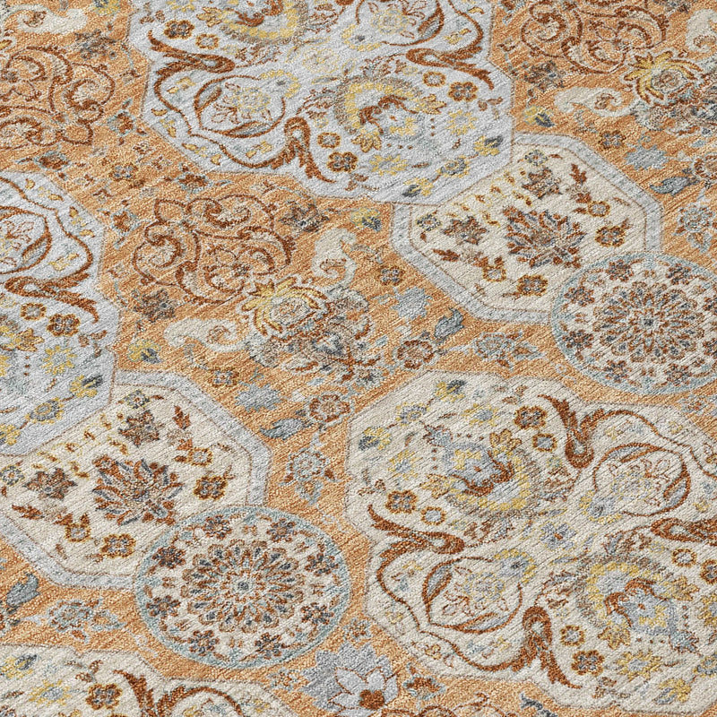 10' X 14' Copper And Gold Floral Washable Indoor Outdoor Area Rug Homeroots Outdoor