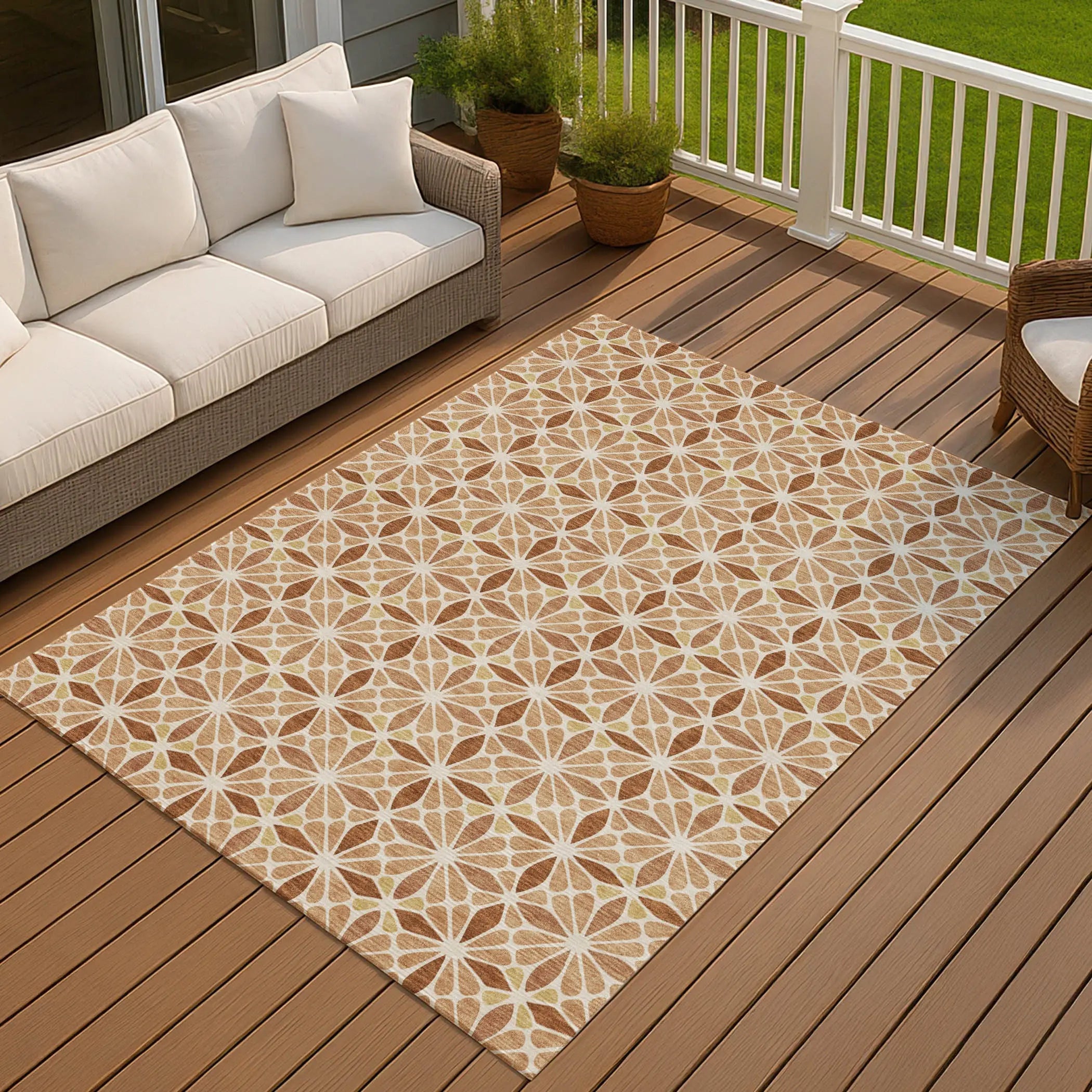 10' X 14' Copper And Gold Geometric Washable Indoor Outdoor Area Rug Homeroots Outdoor