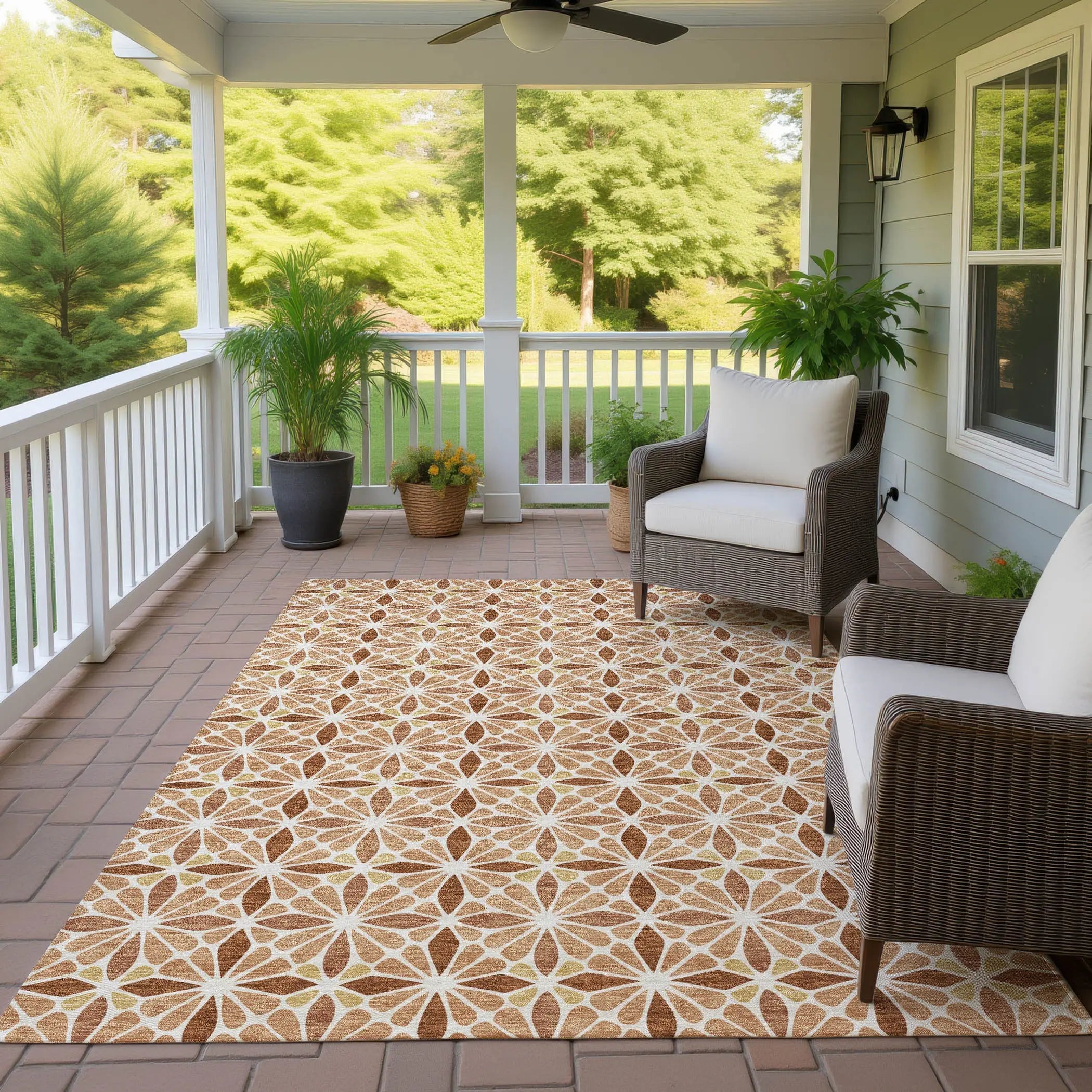 10' X 14' Copper And Gold Geometric Washable Indoor Outdoor Area Rug Homeroots Outdoor