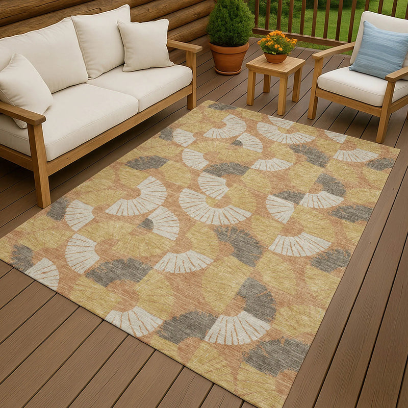 10' X 14' Copper And Gold Geometric Washable Indoor Outdoor Area Rug Homeroots Outdoor