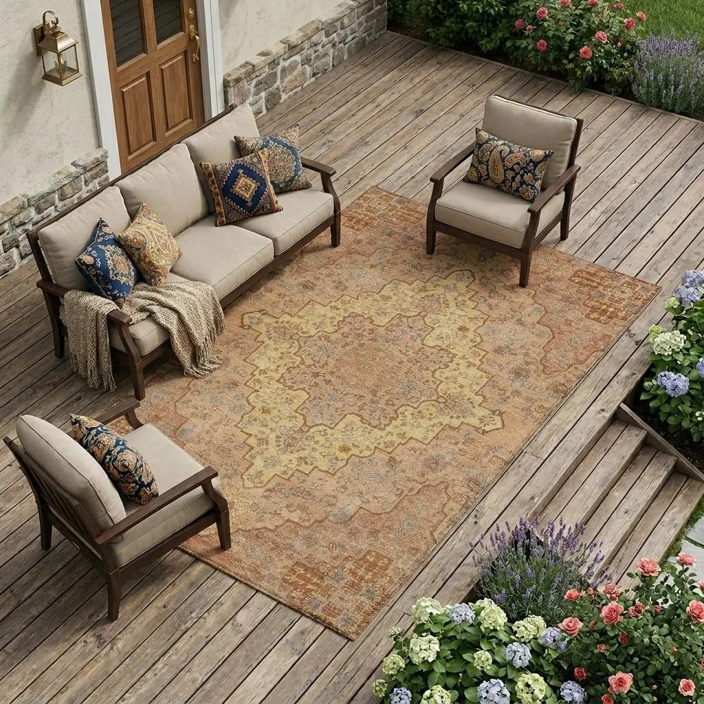 10' X 14' Copper And Gold Medallion Washable Indoor Outdoor Area Rug Homeroots Outdoor