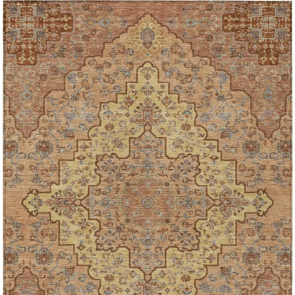 10' X 14' Copper And Gold Medallion Washable Indoor Outdoor Area Rug Homeroots Outdoor
