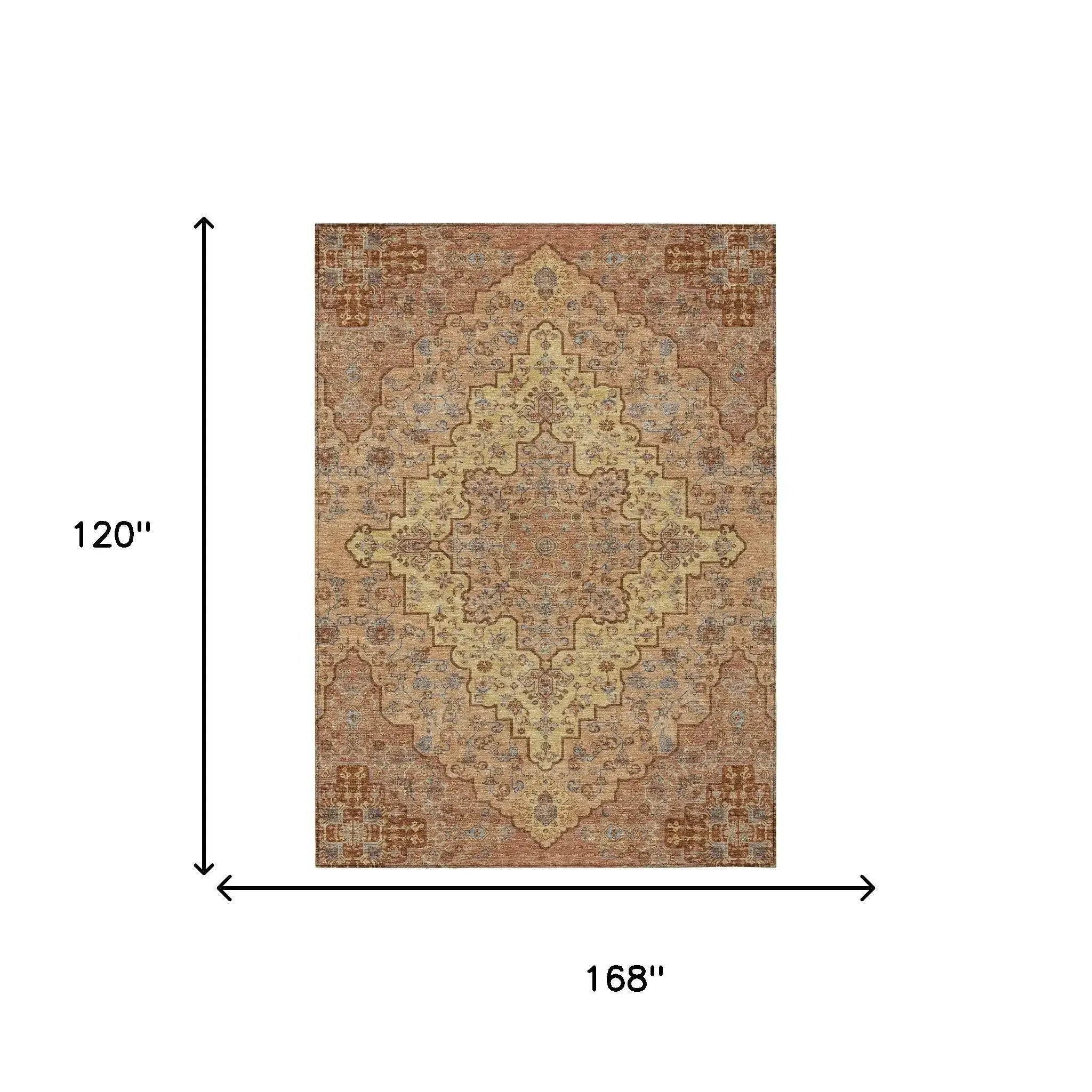 10' X 14' Copper And Gold Medallion Washable Indoor Outdoor Area Rug Homeroots Outdoor