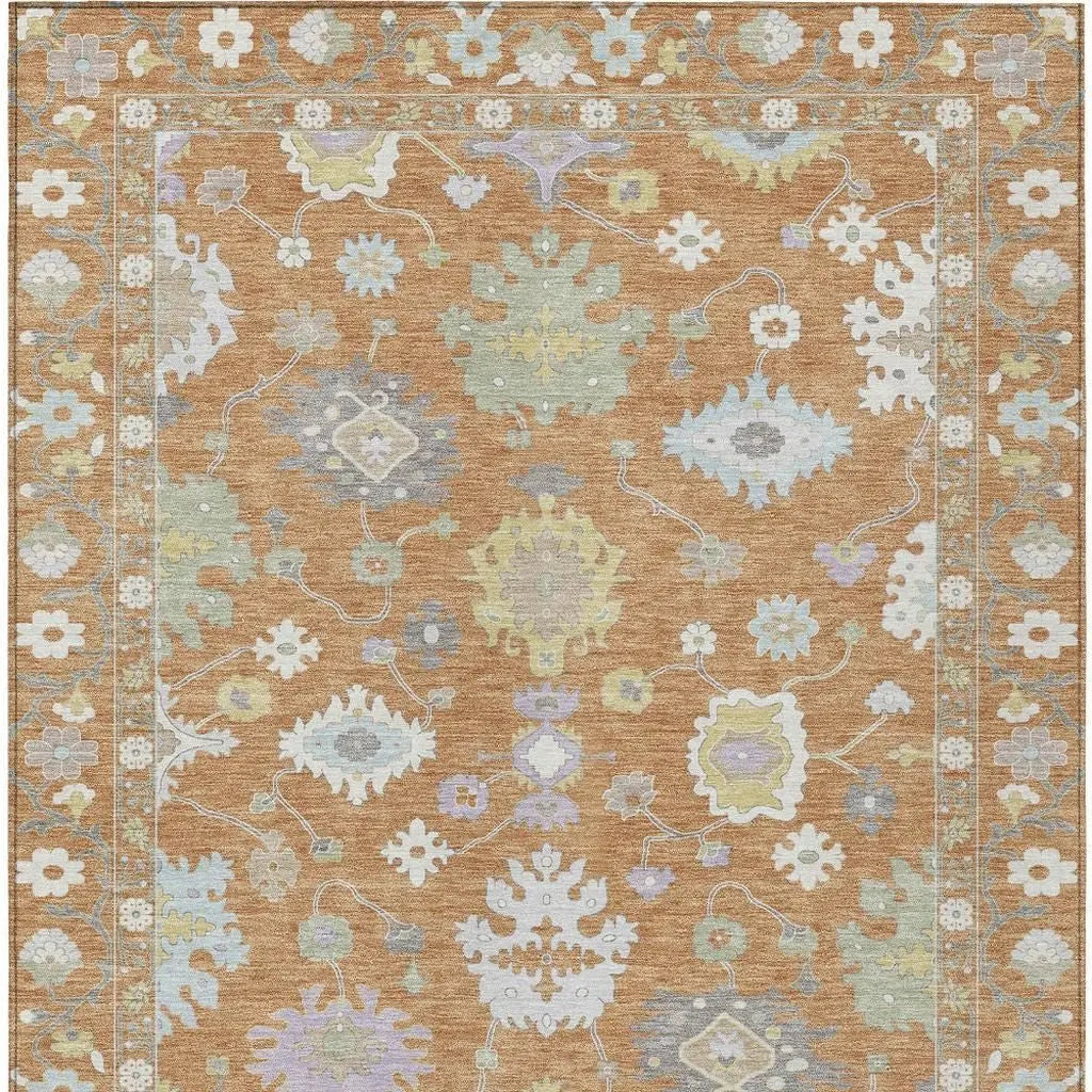 10' X 14' Copper And Gold Oriental Washable Indoor Outdoor Area Rug Homeroots Outdoor