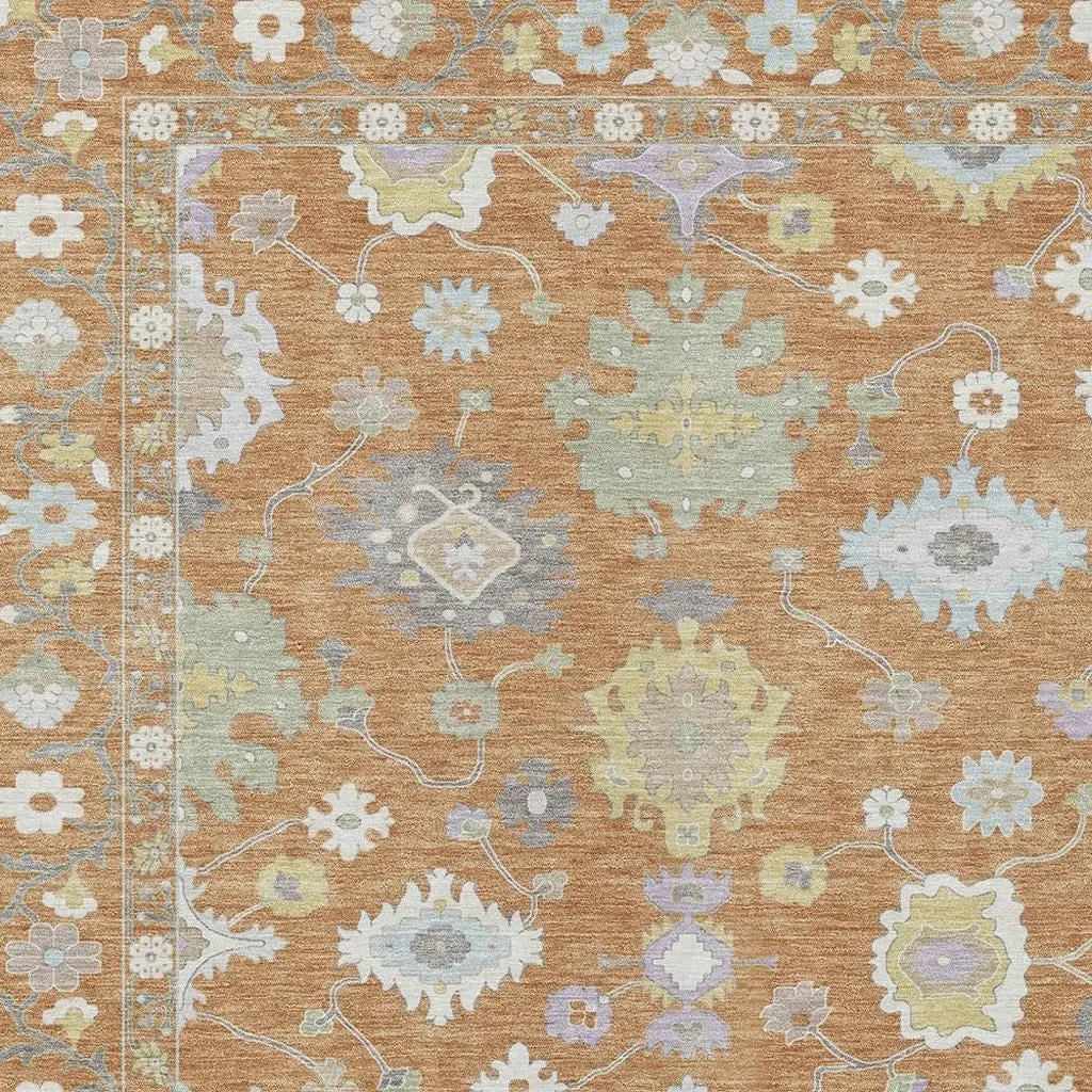 10' X 14' Copper And Gold Oriental Washable Indoor Outdoor Area Rug Homeroots Outdoor