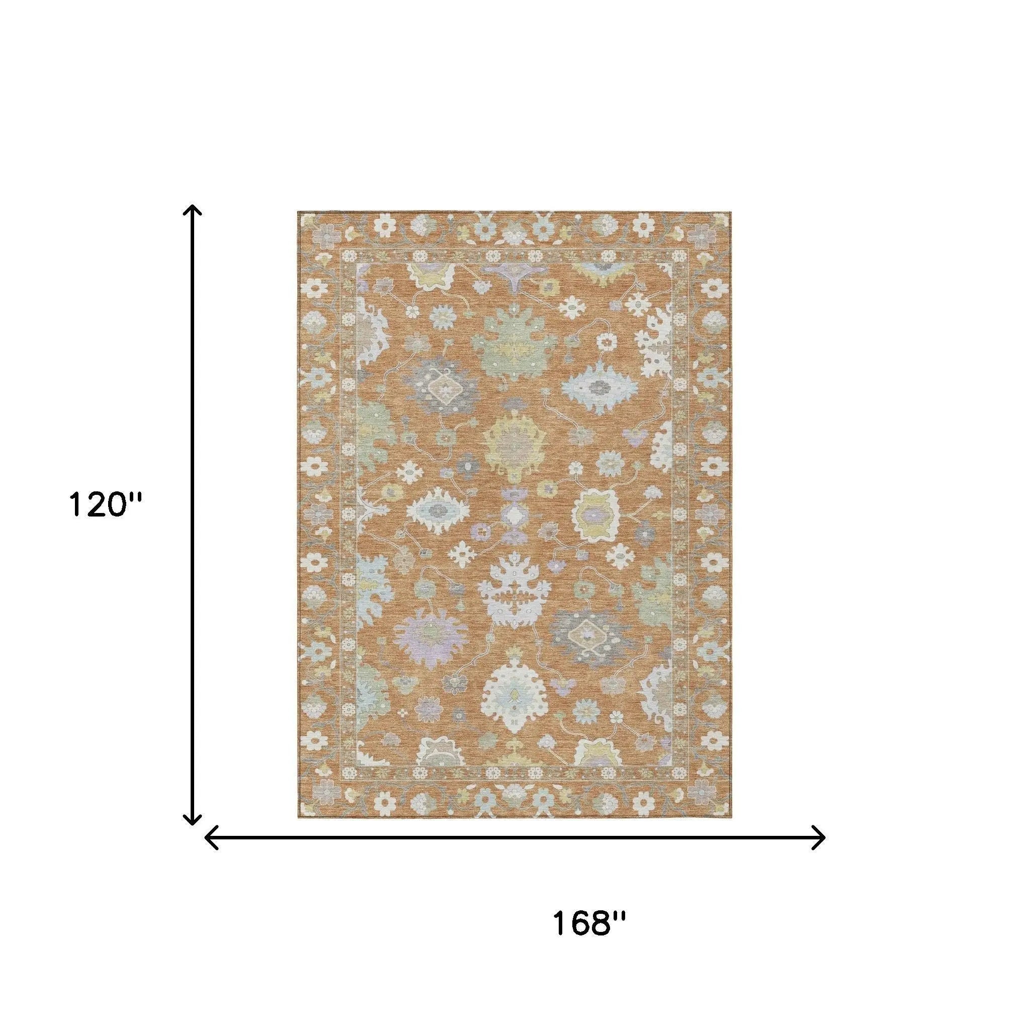 10' X 14' Copper And Gold Oriental Washable Indoor Outdoor Area Rug Homeroots Outdoor
