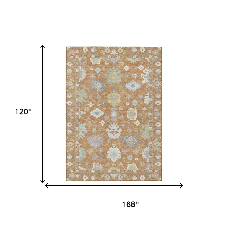 10' X 14' Copper And Gold Oriental Washable Indoor Outdoor Area Rug Homeroots Outdoor