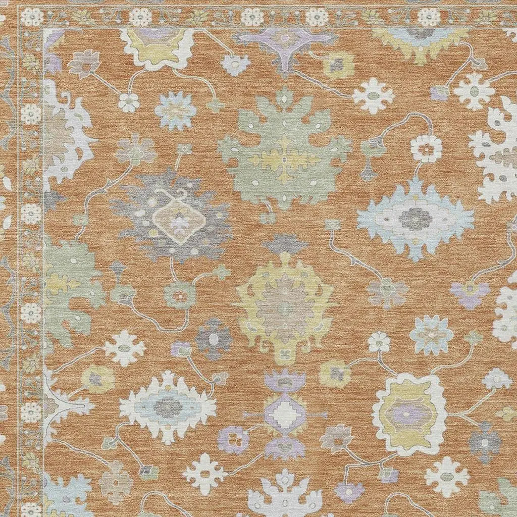 10' X 14' Copper And Gold Oriental Washable Indoor Outdoor Area Rug Homeroots Outdoor