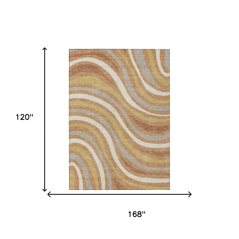 10' X 14' Copper And Gold Striped Washable Indoor Outdoor Area Rug Homeroots Outdoor