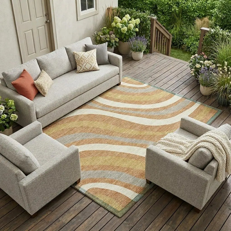 10' X 14' Copper And Gold Striped Washable Indoor Outdoor Area Rug Homeroots Outdoor