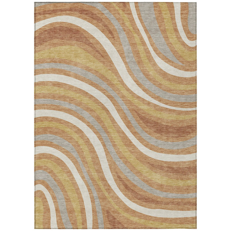 10' X 14' Copper And Gold Striped Washable Indoor Outdoor Area Rug Homeroots Outdoor