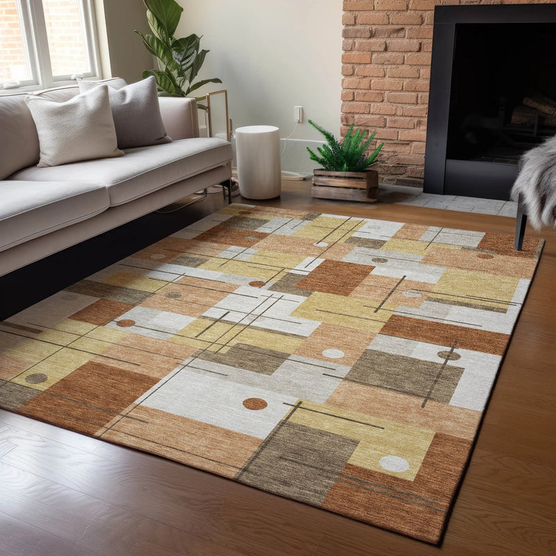 10' X 14' Copper And Graphite Geometric Washable Indoor Outdoor Area Rug Homeroots Outdoor